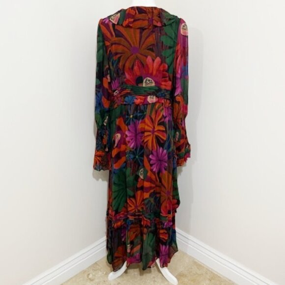Farm Rio Bird Flowers Maxi Dress Floral Ruffles Long Sleeve Multicolor XL NWT - Picture 4 of 8